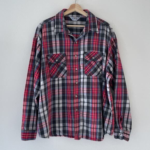 Vtg 80's FIVE BROTHER Cotton Plaid Flannel Mens Shirt USA Sz 3XL Button Up - Picture 1 of 9